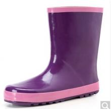 Hellozebra韩国雨靴女水鞋纯紫色时尚雨鞋 中筒 女韩版胶鞋套鞋 紫色