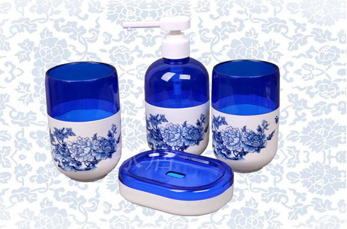仁爱青花浴室四件套 洗手液瓶 口杯 牙刷架 香皂盒 广告促销礼品
